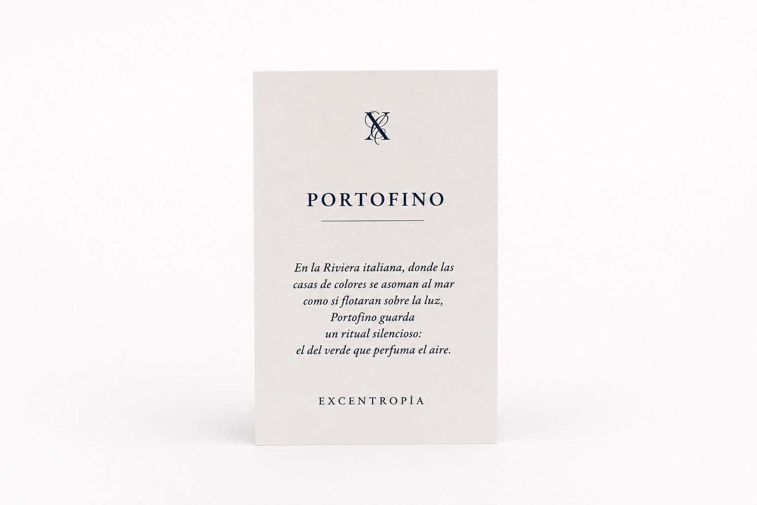 Tarjeta de inspiración de la vela Portofino de Excentropía.
