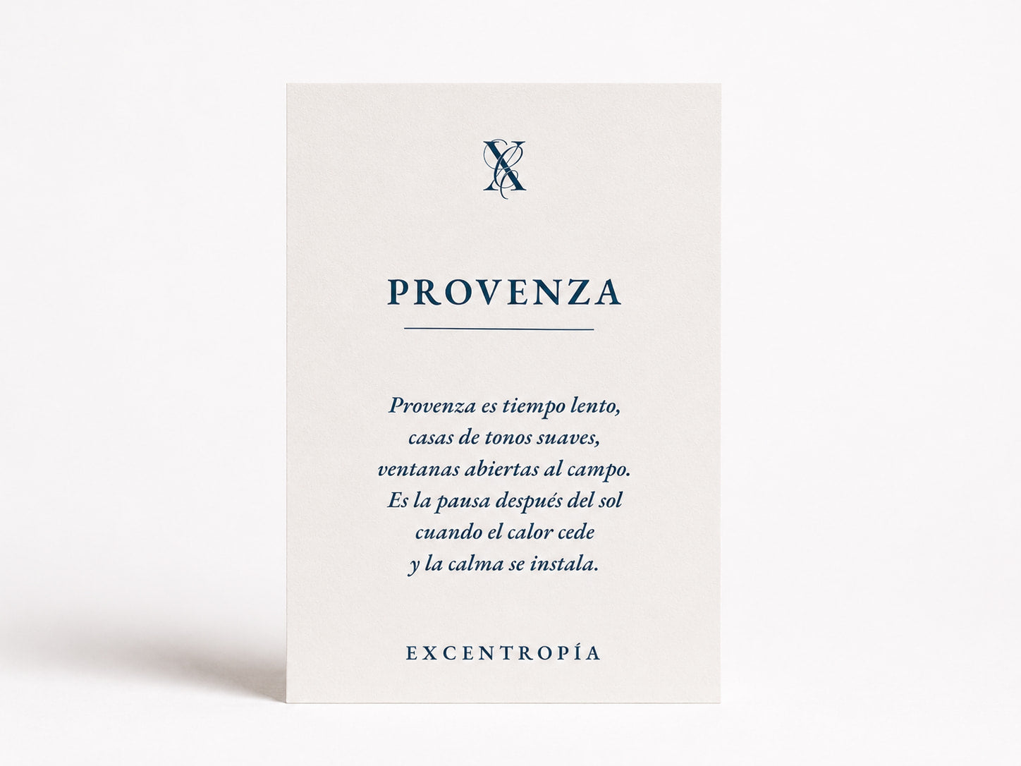 Tarjeta de inspiración de la vela Provenza de Excentropía.