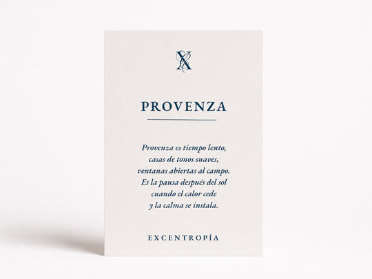 Tarjeta de inspiración de la vela Provenza de Excentropía.