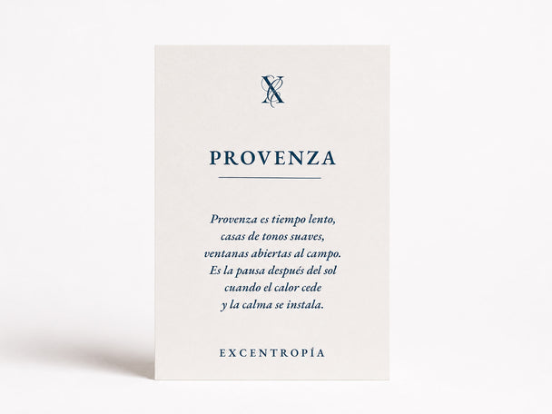 Tarjeta de inspiración de la vela Provenza de Excentropía.