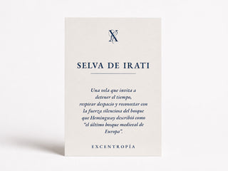 Tarjeta de inspiración de la vela Selva de Irati de Excentropía.