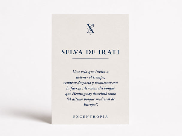 Tarjeta de inspiración de la vela Selva de Irati de Excentropía.